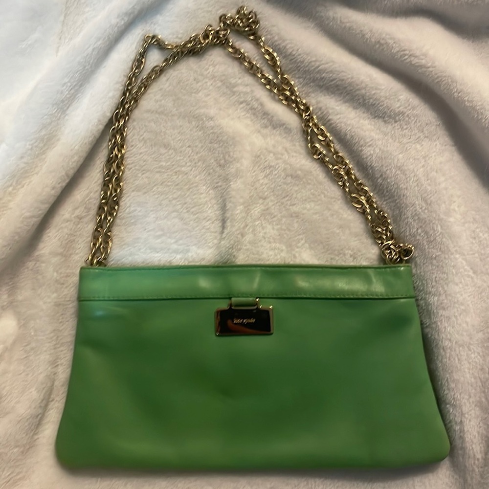 Kate Spade Mini Shoulder Bag Green Leather with Gold Chain